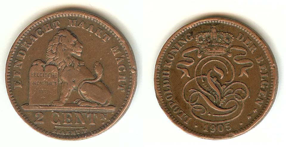 Belgium 2 centimes 1905 aVF